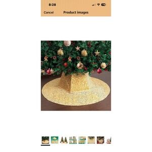 Stylish Gold Sequin Tree Skirt & Collar - 48 Inch Diameter for Christmas
